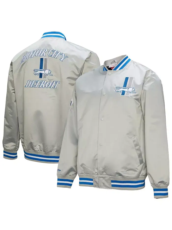 Мужская серая куртка Detroit Lions Double Down на молнии с атласным покрытием Mitchell & Ness
