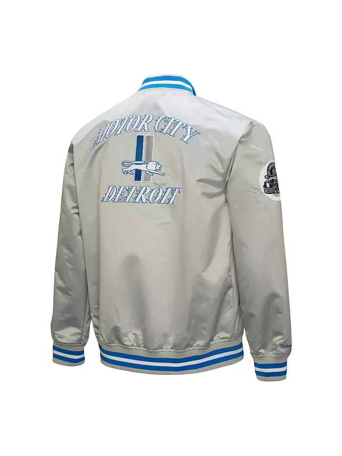 Мужская серая куртка Detroit Lions Double Down на молнии с атласным покрытием Mitchell & Ness — изображение 4 из 4