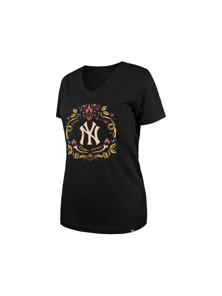 Черная женская футболка с v-образным вырезом New York Yankees Dia De Los Muertos New Era — изображение 2 из 4, черный