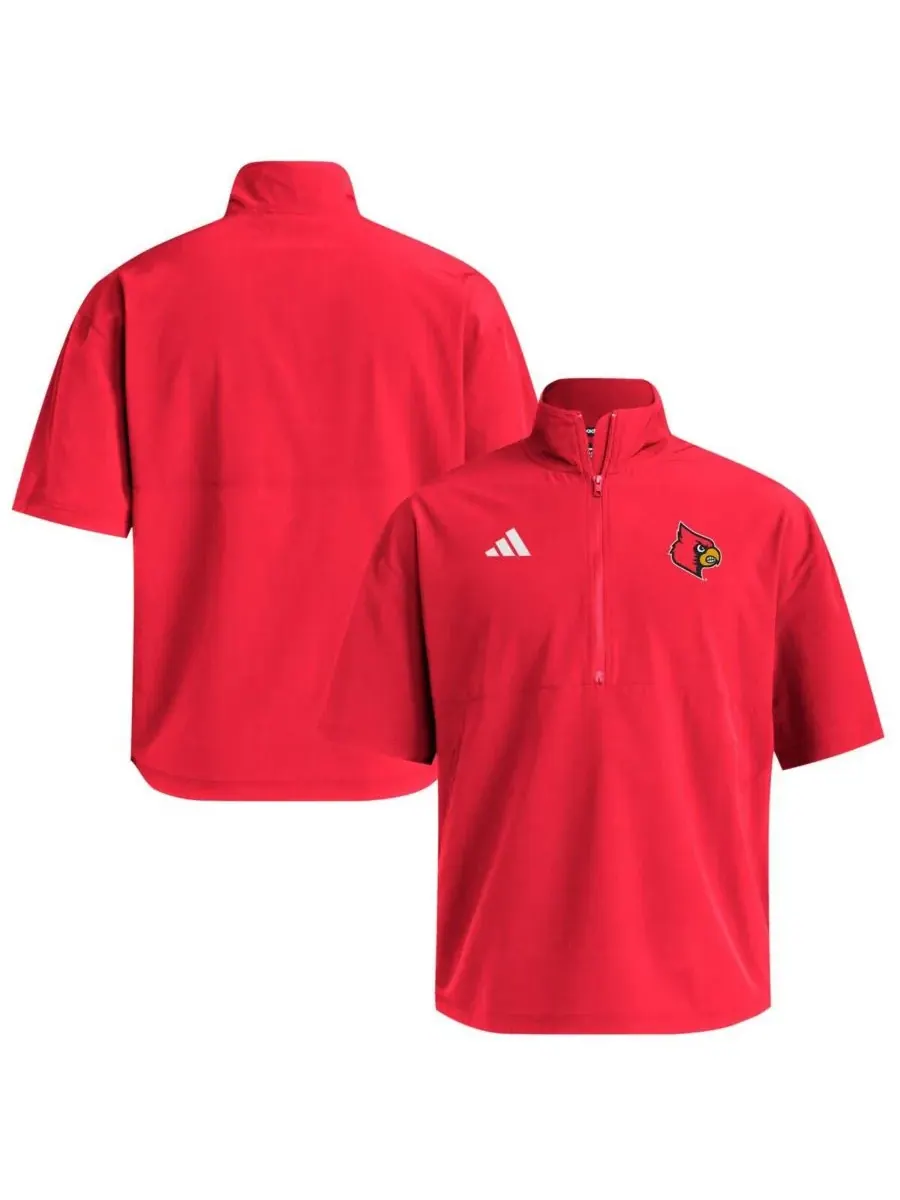 Adidas Мужская красная тканая толстовка с коротким рукавом и молнией в стиле Louisville Cardinals