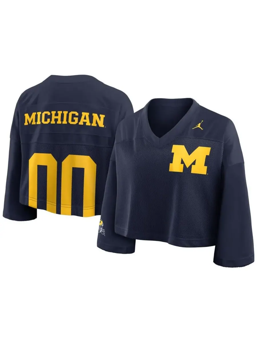 Jordan Женская укороченная сетчатая футболка Michigan Wolverines темно-синего цвета с технологией