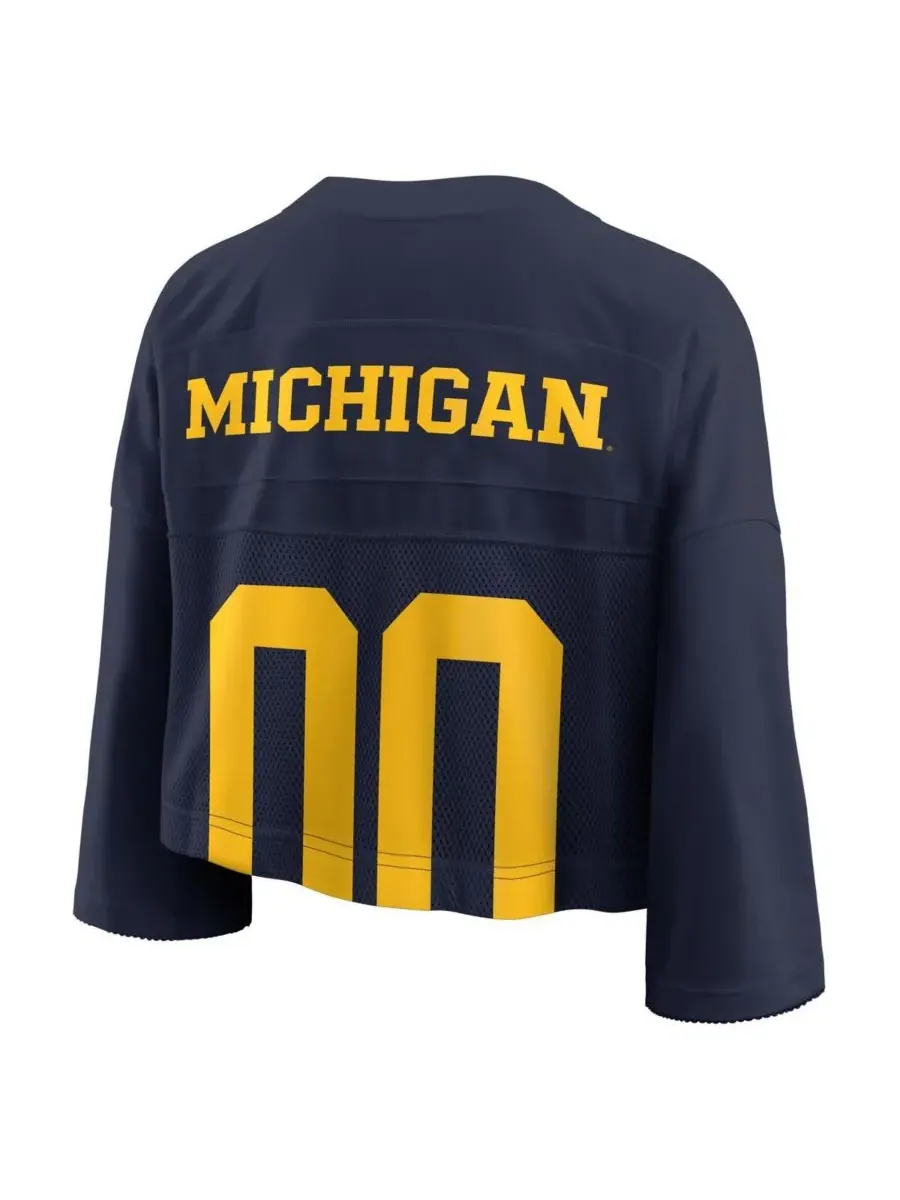 Jordan Женская укороченная сетчатая футболка Michigan Wolverines темно-синего цвета с технологией — изображение 3 из 3