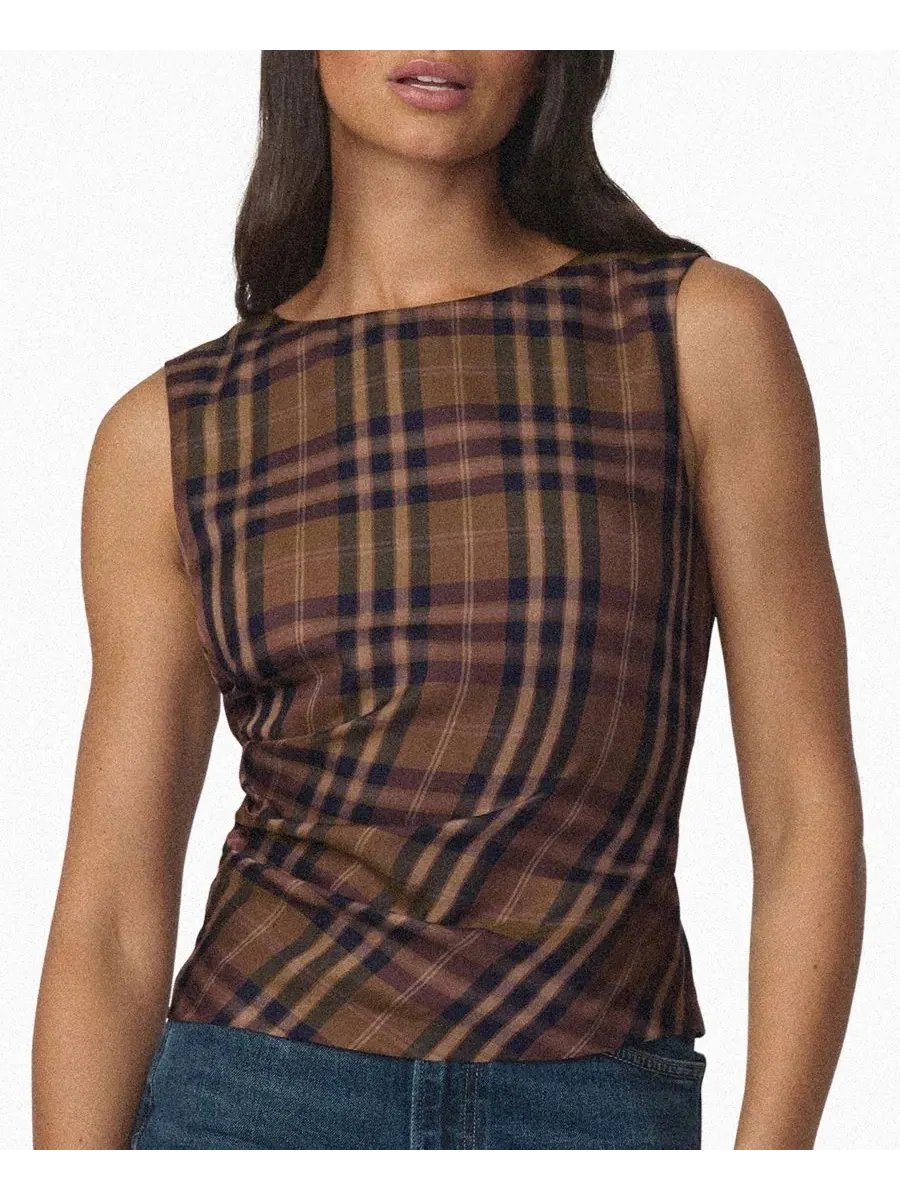 Топ без рукавов The Meg Plaid Joe's Jeans, Camel Plaid — изображение 4 из 7