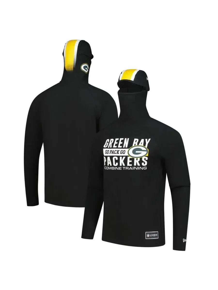 New Era Мужская черная функциональная балаклава-шлем с полосками в стиле Green Bay Packers, с