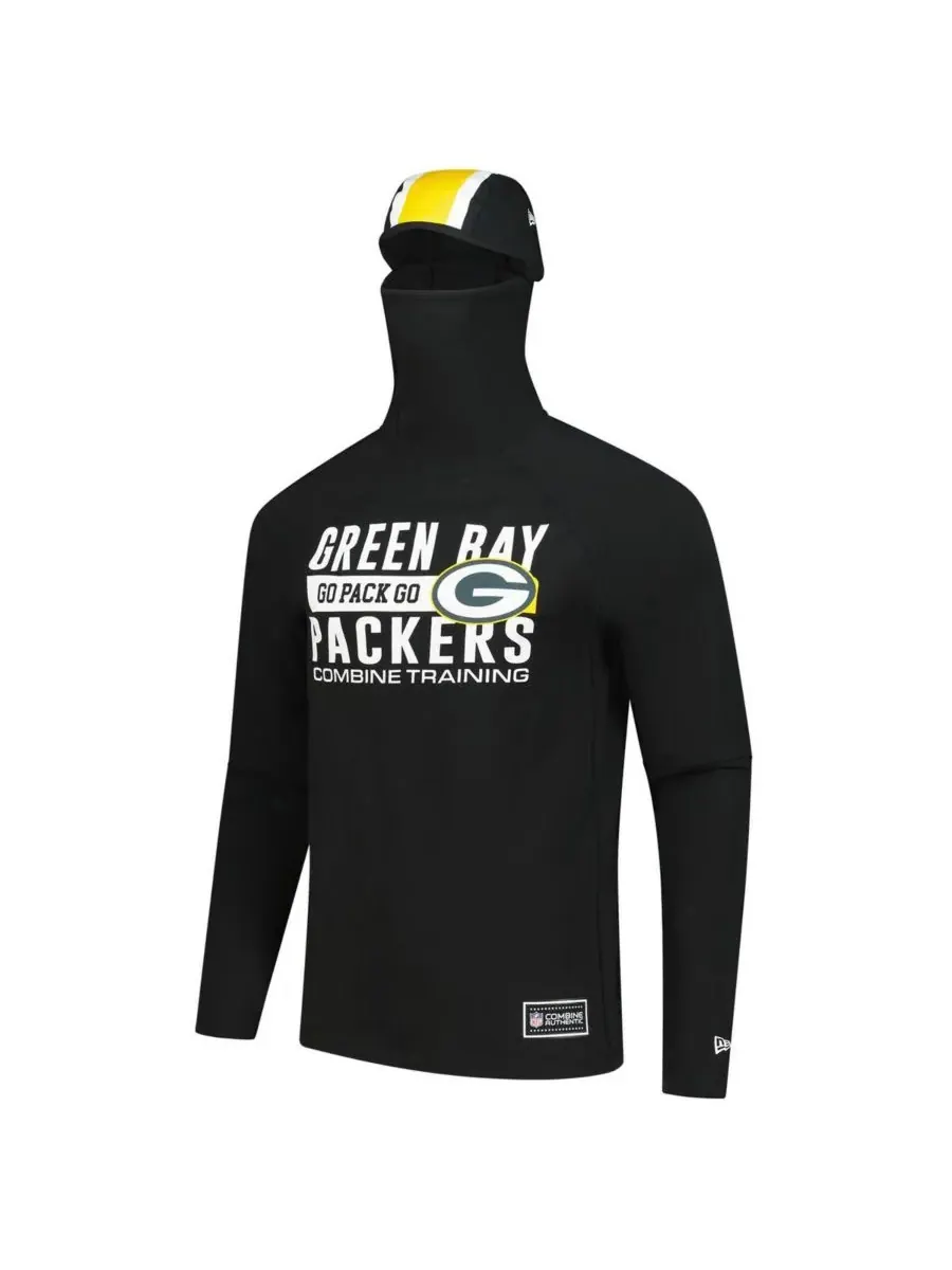 New Era Мужская черная функциональная балаклава-шлем с полосками в стиле Green Bay Packers, с — изображение 4 из 4, черный