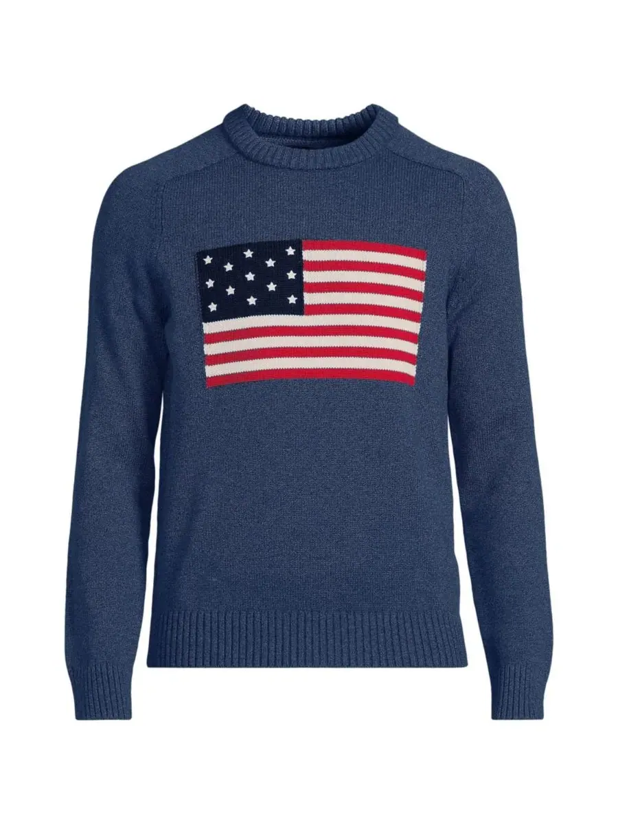 Мужской свитер Drifter Flag с круглым вырезом Lands' End, Midnight Sky Heather Flag — изображение 3 из 4