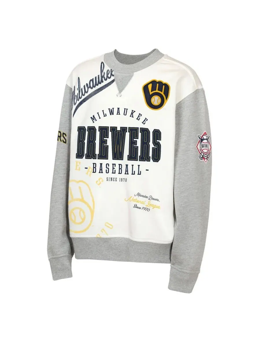 Флисовый свитшот с длинным рукавом Milwaukee Brewers Big League Power Hit Outerstuff — изображение 2 из 3, кремовый серый