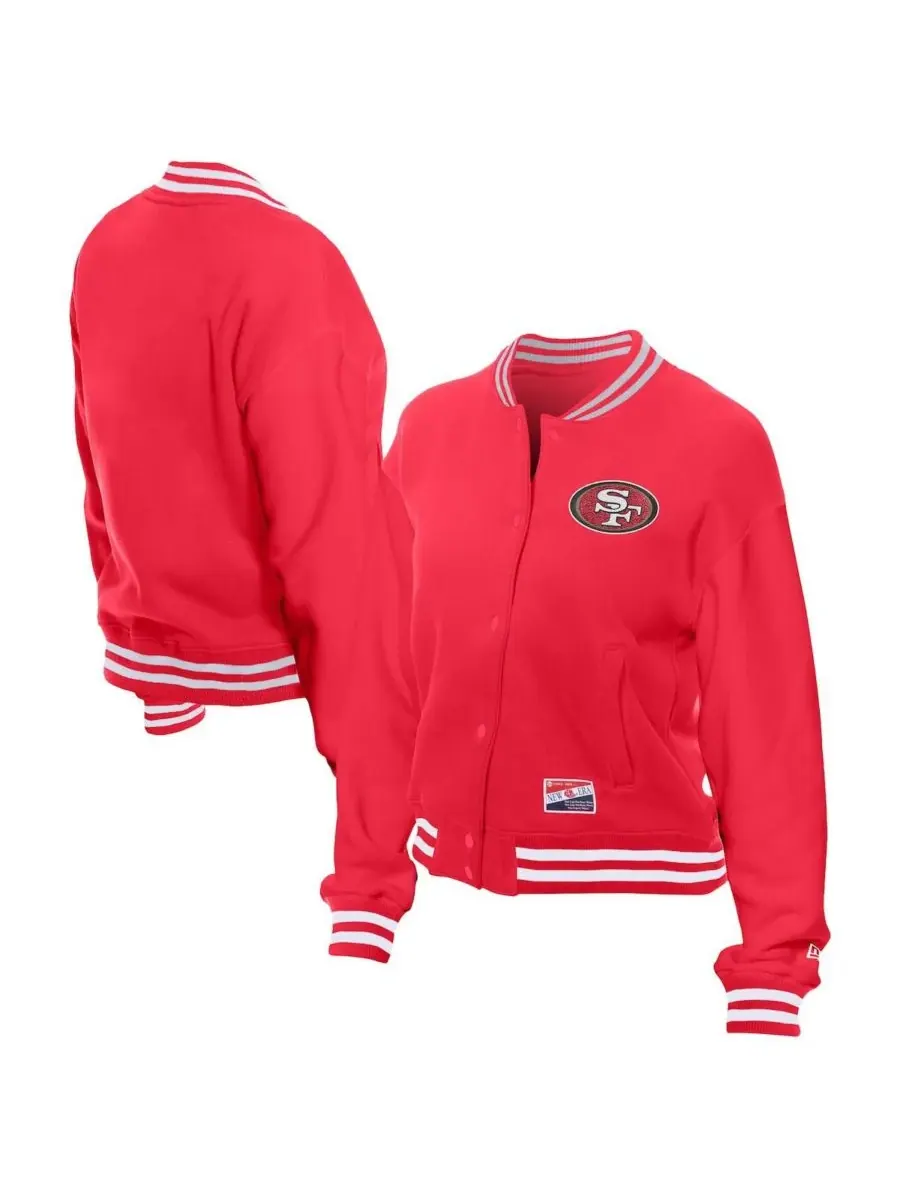 Женская алая флисовая куртка San Francisco 49ers в стиле ретро с застежкой на кнопках New Era
