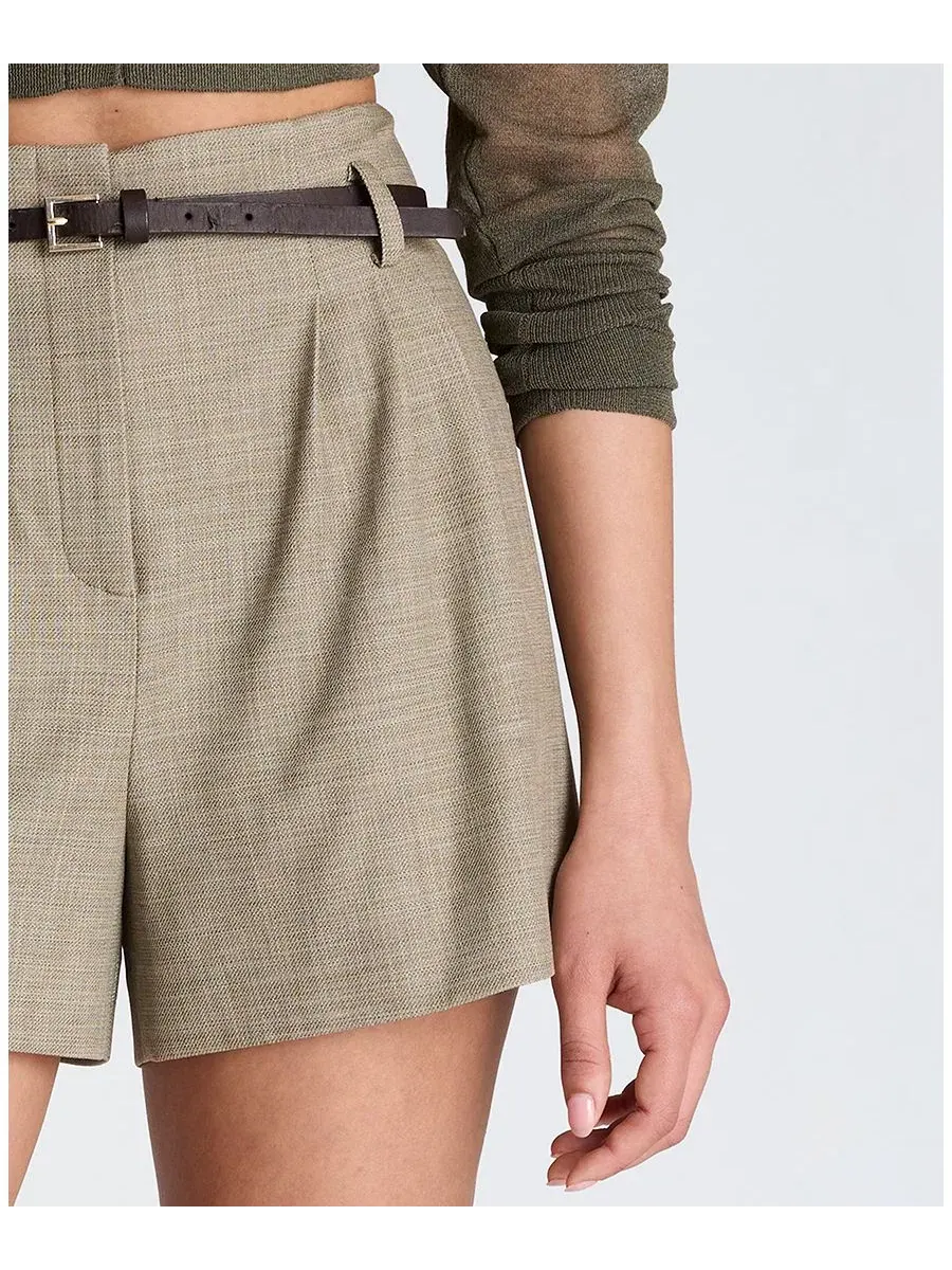 Шорты с высокой посадкой и ремнем, модель Belted Kenneth Cole, Trtl Grn Melng — изображение 7 из 10