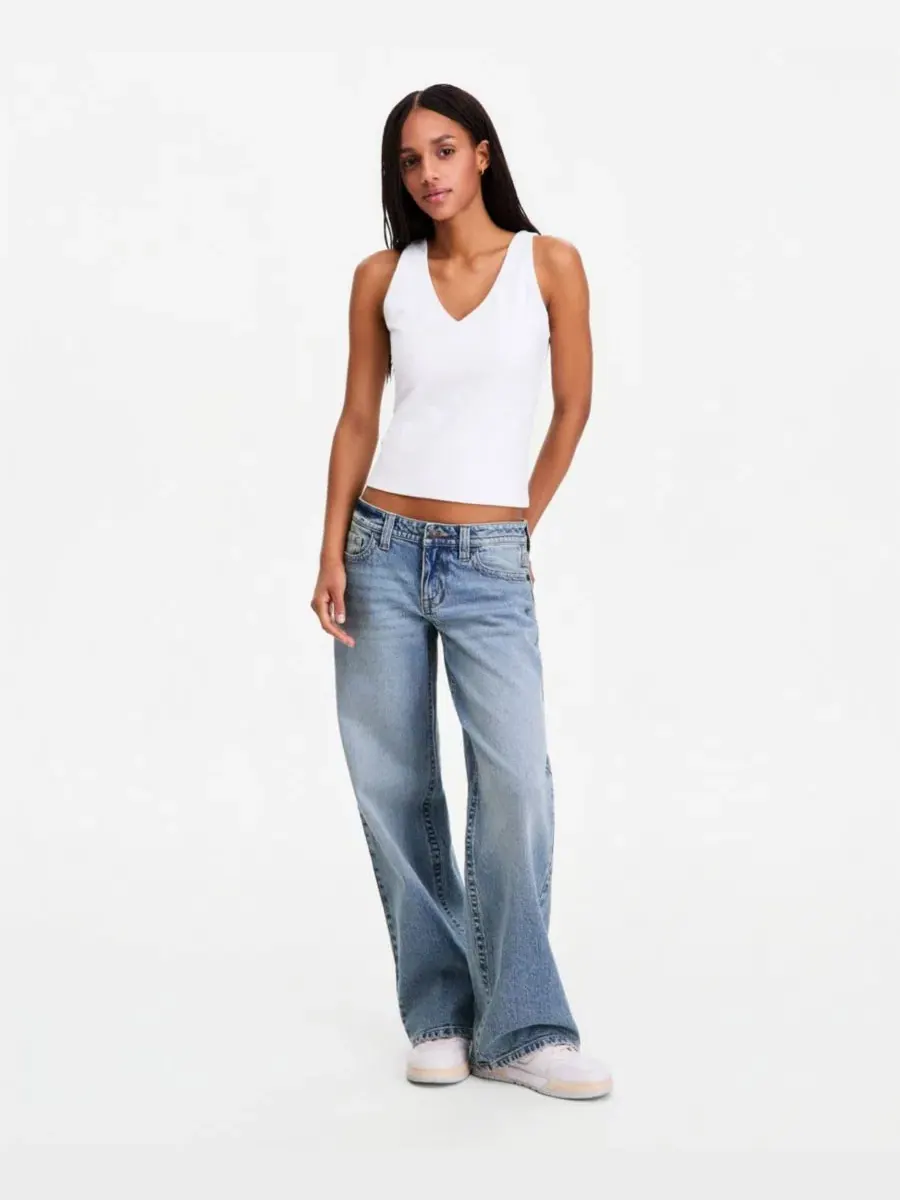 Джинсы прямого кроя с вышивкой V-образной талией, модель Low Rise V-Waist Baggy Embroidered — изображение 6 из 11