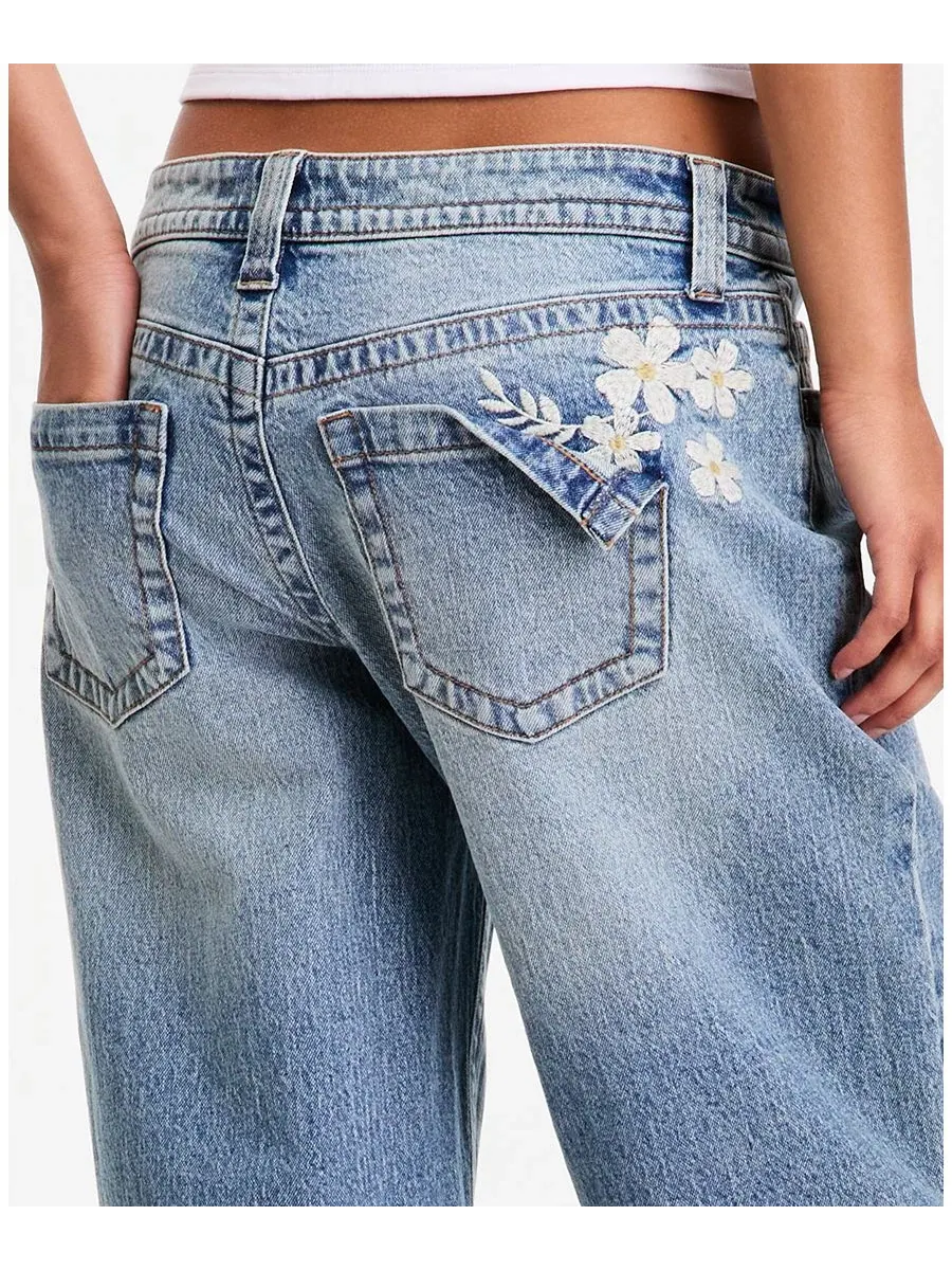 Джинсы прямого кроя с вышивкой V-образной талией, модель Low Rise V-Waist Baggy Embroidered — изображение 10 из 11