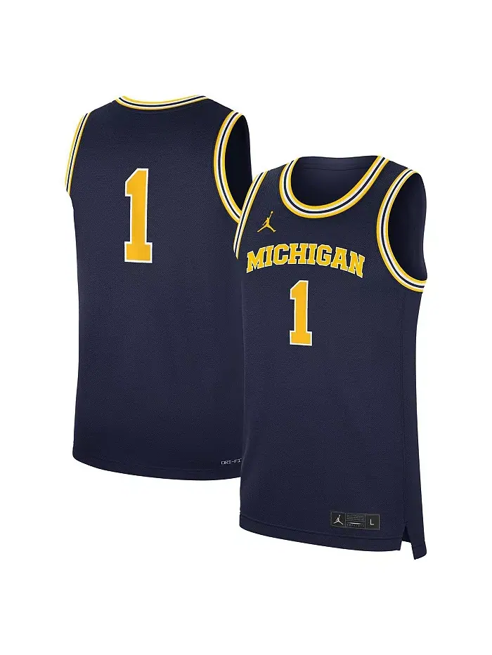 Мужская темно-синяя баскетбольная майка Michigan Wolverines Road Replica Jordan