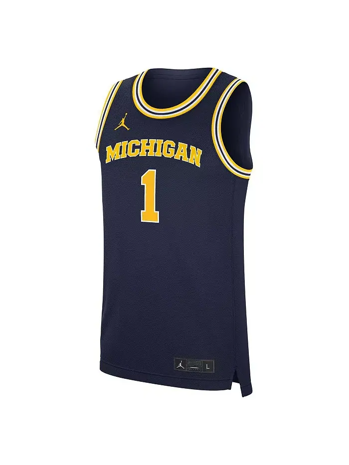 Мужская темно-синяя баскетбольная майка Michigan Wolverines Road Replica Jordan — изображение 2 из 3