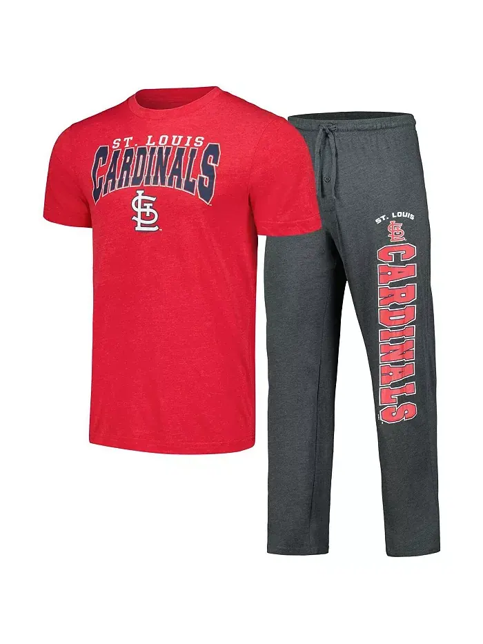 Мужской спальный комплект из футболки и брюк St. Louis Cardinals в сером и красном цветах Concepts