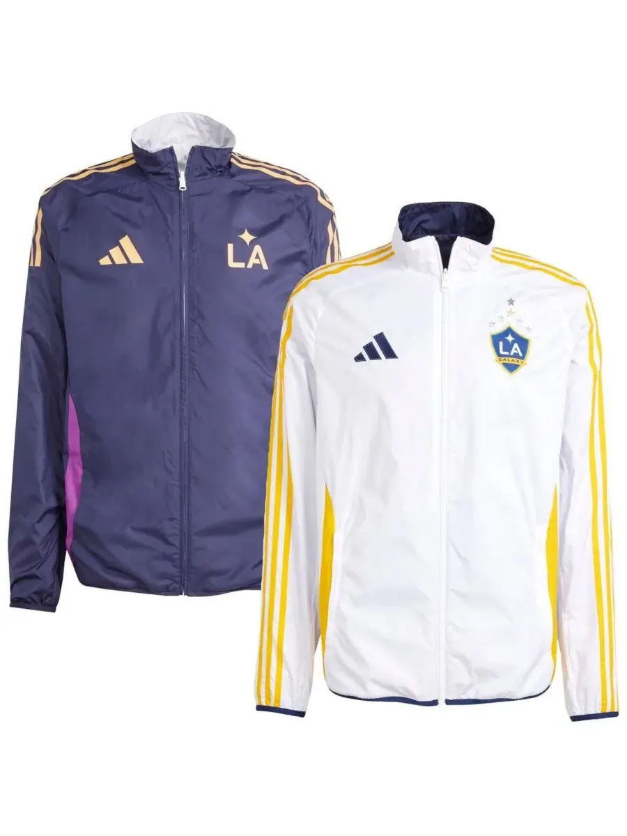 Adidas Мужская двусторонняя куртка на молнии LA Galaxy 2025 Anthem белого/темно-синего цвета