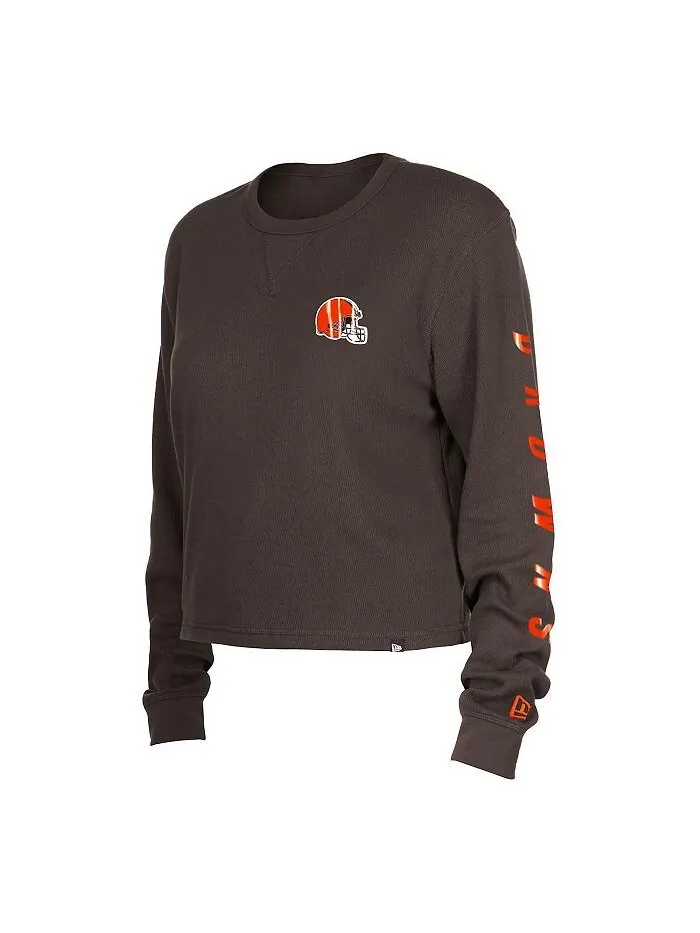 Женская коричневая термоукороченная футболка Cleveland Browns с длинным рукавом New Era — изображение 3 из 3, коричневый
