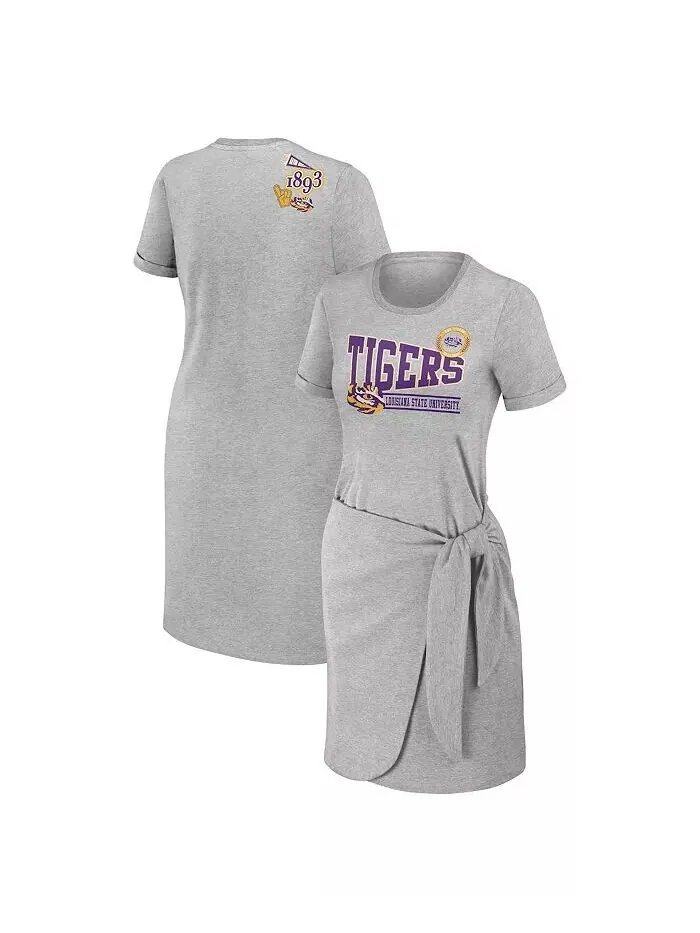 Женское платье-футболка с узлом Хизер серого цвета LSU Tigers Wear By Erin Andrews — изображение 1 из 3