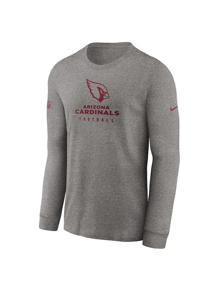 Мужская футболка с длинным рукавом Heather Grey Arizona Cardinals Sideline Performance Nike — изображение 3 из 3, серый