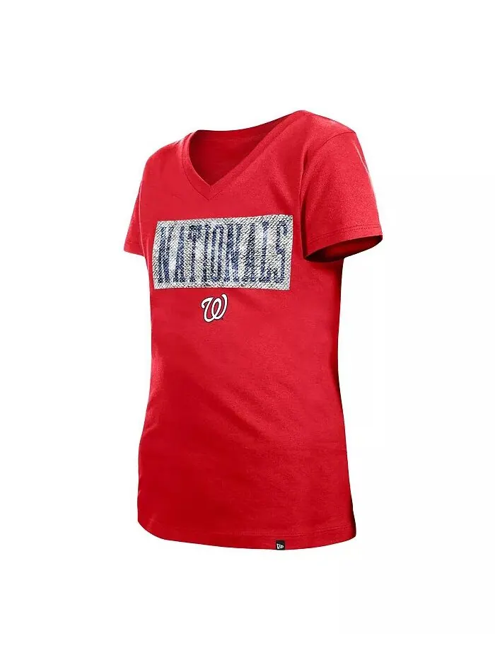 Футболка Big Girls Red Washington Nationals Flip Sequin Team с V-образным вырезом New Era — изображение 5 из 5