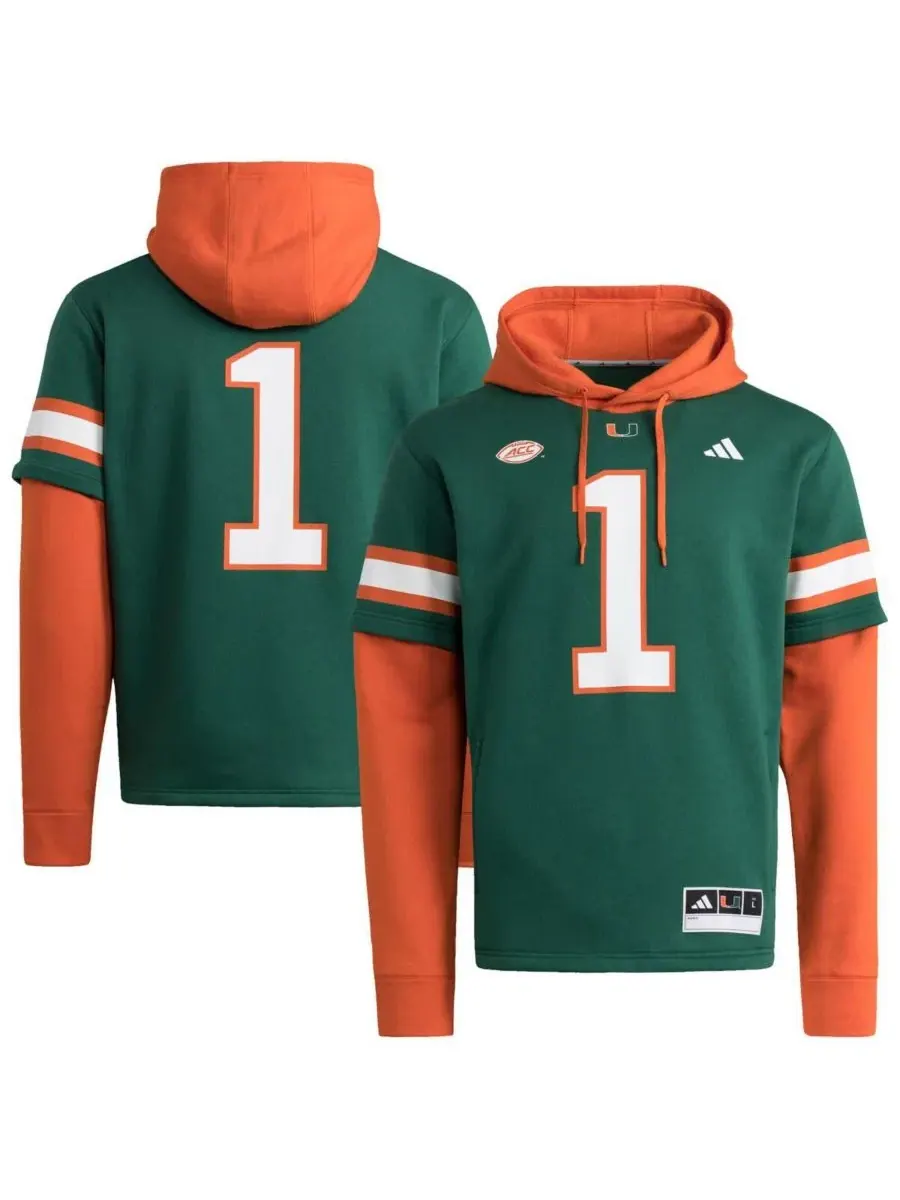 Худи-джерси с капюшоном Green Miami Hurricanes Jersey Pullover adidas