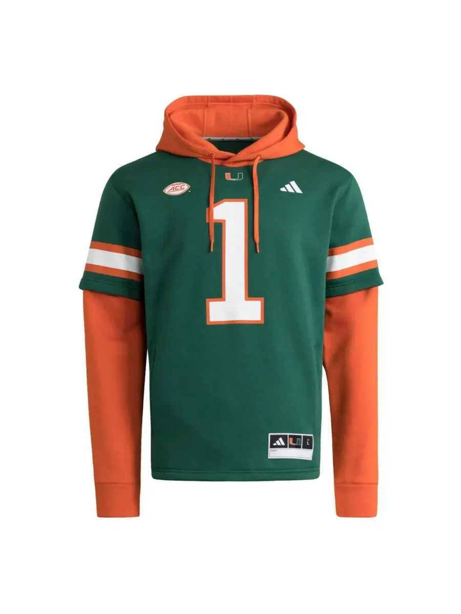 Худи-джерси с капюшоном Green Miami Hurricanes Jersey Pullover adidas — изображение 2 из 3, зеленый