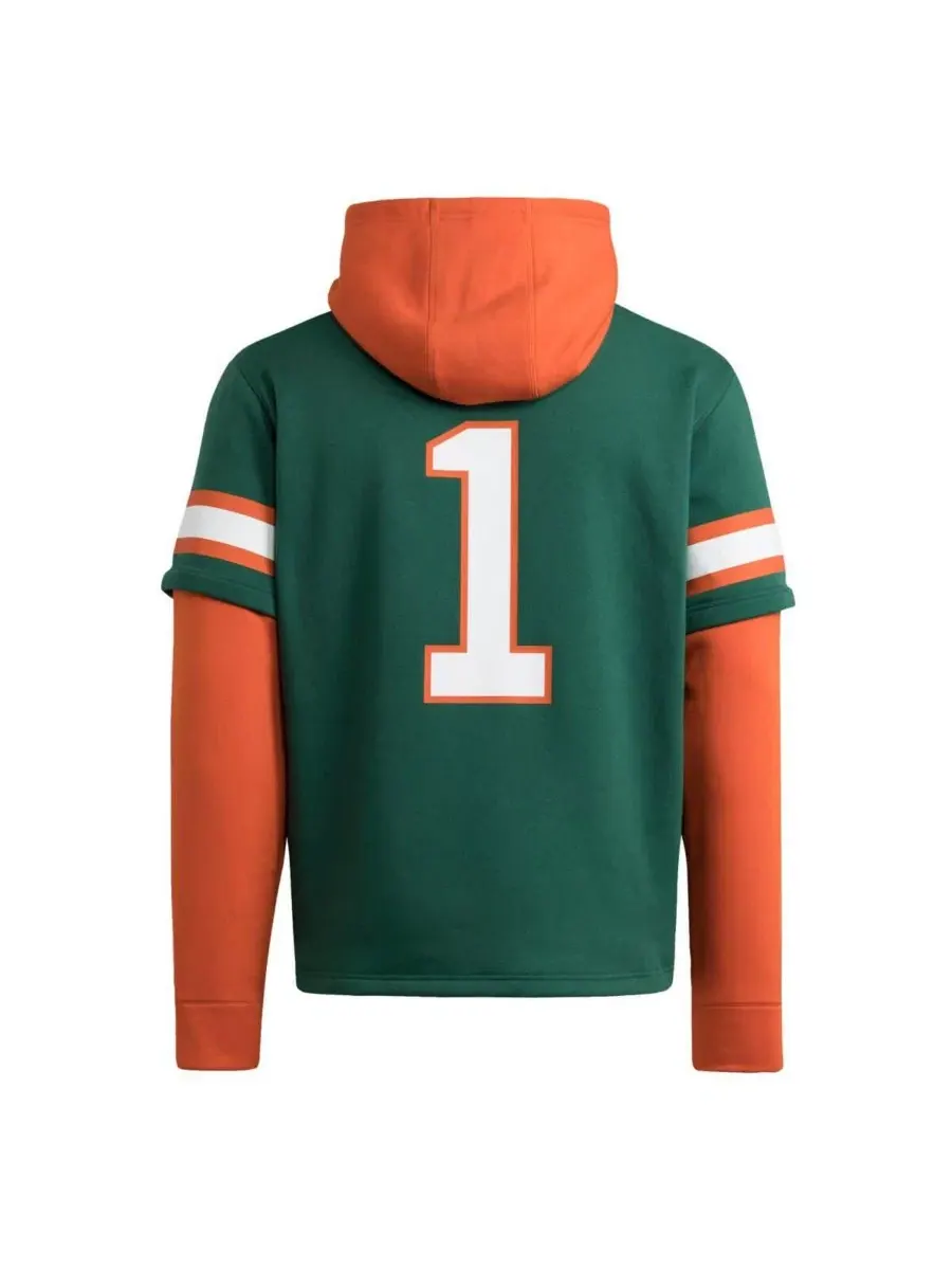 Худи-джерси с капюшоном Green Miami Hurricanes Jersey Pullover adidas — изображение 3 из 3, зеленый
