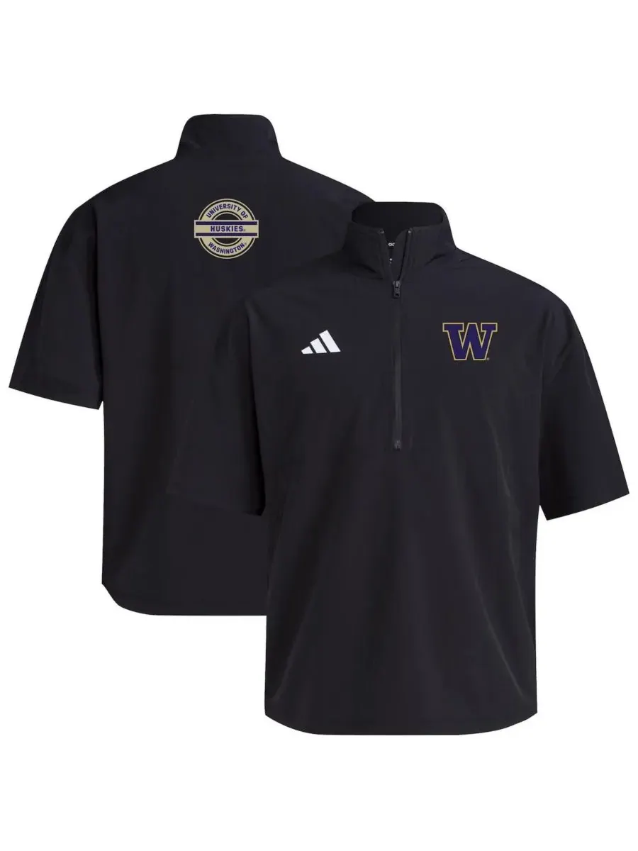 Adidas Мужская черная тренировочная куртка Washington Huskies 2024 с короткой застежкой-молнией до