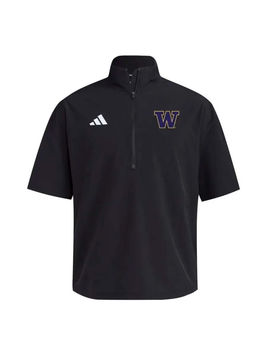 Adidas Мужская черная тренировочная куртка Washington Huskies 2024 с короткой застежкой-молнией до — изображение 2 из 3