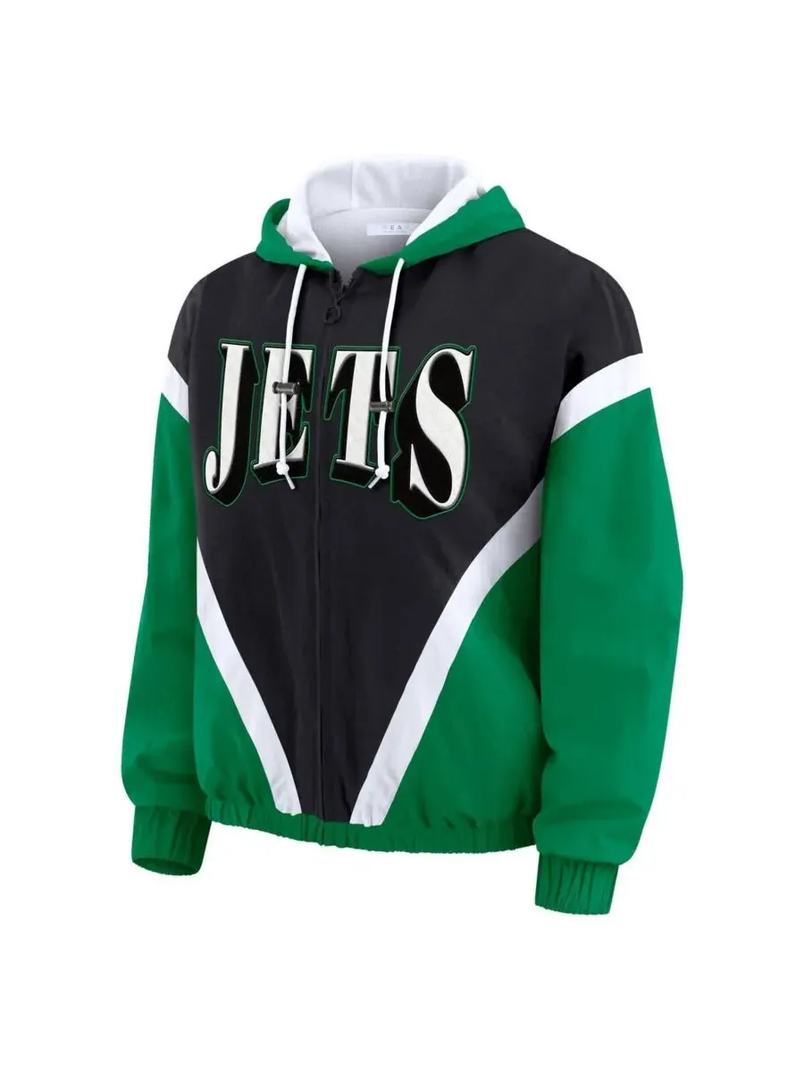 WEAR by Erin Andrews Женская ветровка-худи на молнии в стиле ретро с принтом "Нью-Йорк Джетс" — изображение 2 из 3