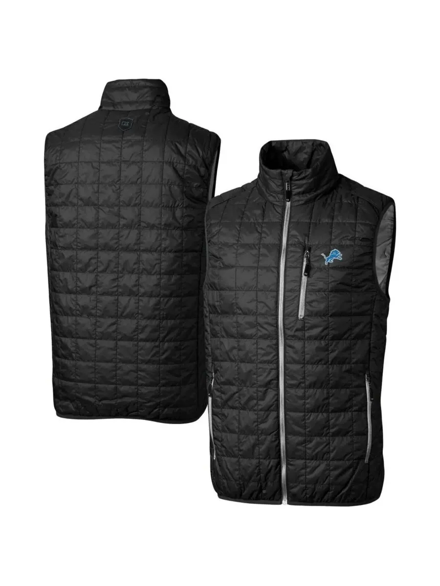 Cutter & Buck Мужской черный утепленный пуховый жилет Detroit Lions Rainier PrimaLoft Eco на молнии