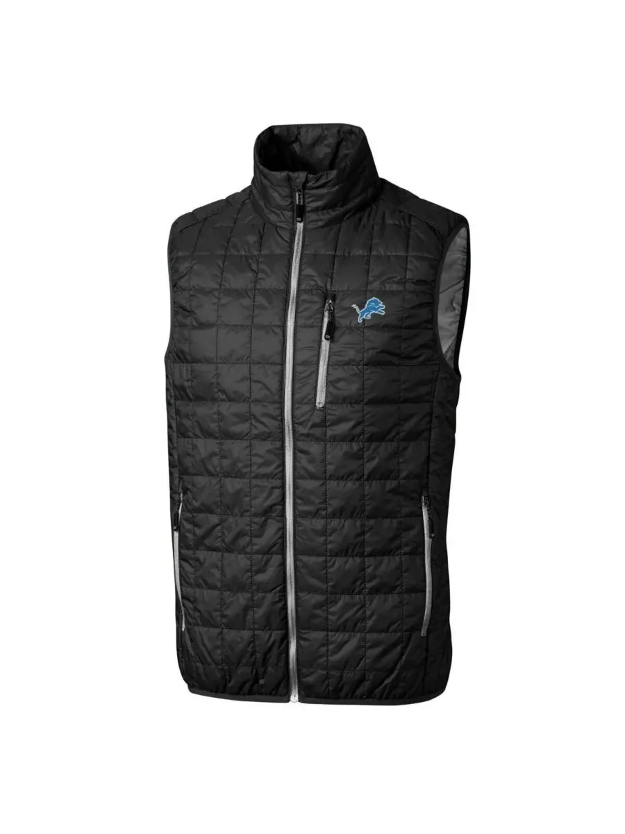 Cutter & Buck Мужской черный утепленный пуховый жилет Detroit Lions Rainier PrimaLoft Eco на молнии — изображение 2 из 3