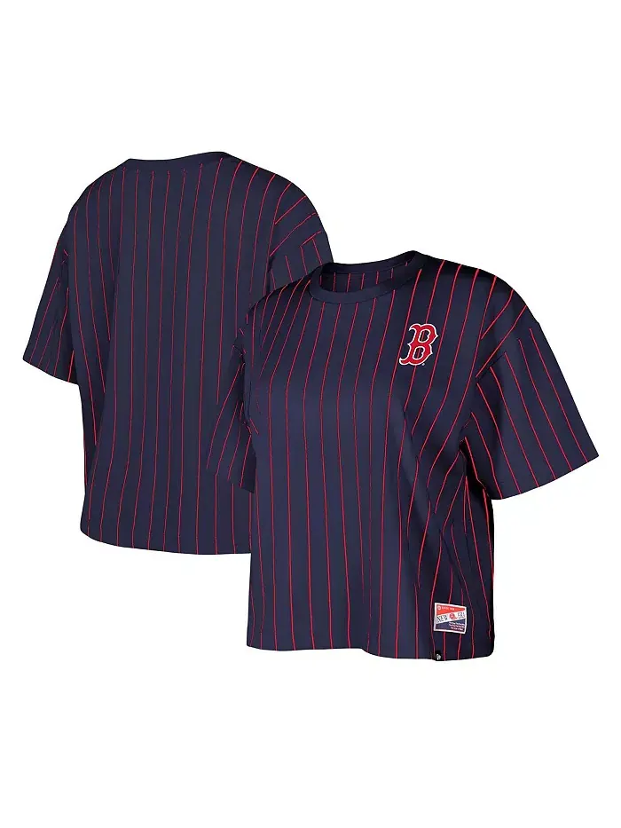 Женская темно-синяя футболка Boston Red Sox в тонкую полоску New Era