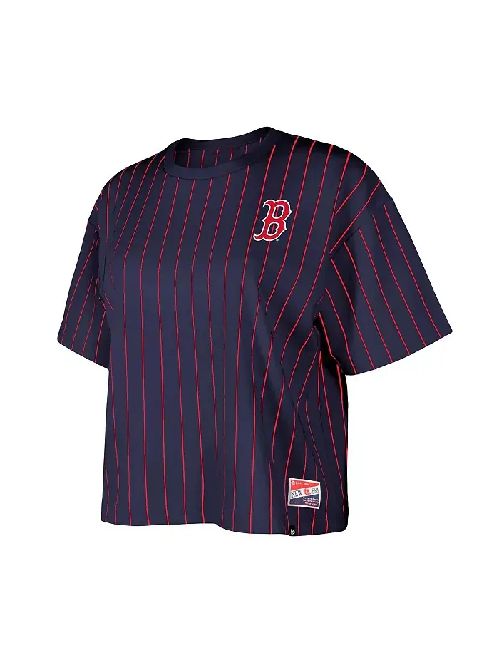 Женская темно-синяя футболка Boston Red Sox в тонкую полоску New Era — изображение 3 из 3