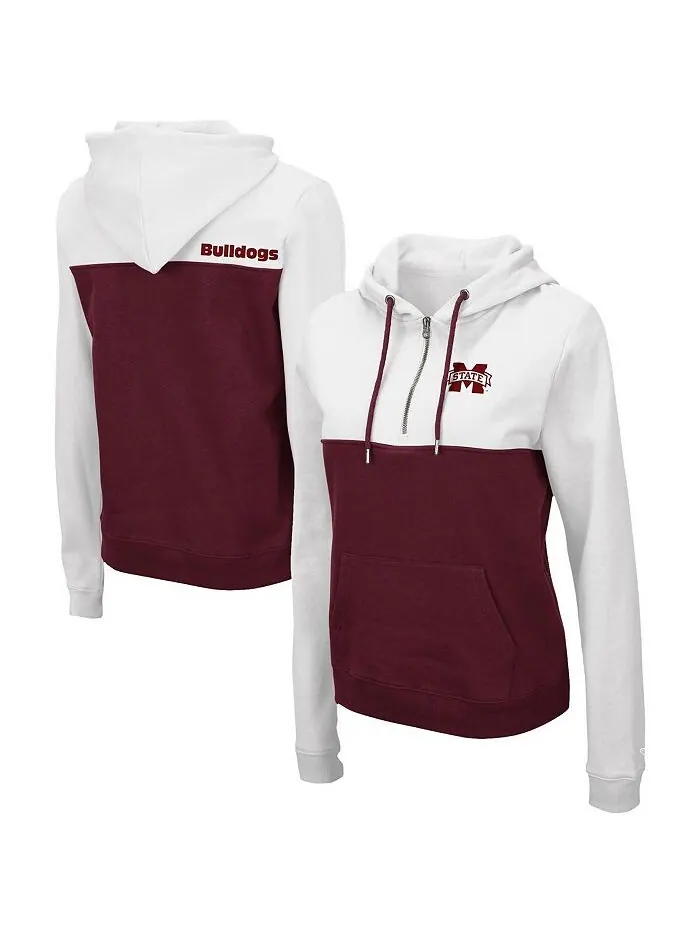 Женская бело-бордовая толстовка с молнией четверть-молнией Mississippi State Bulldogs Aidan