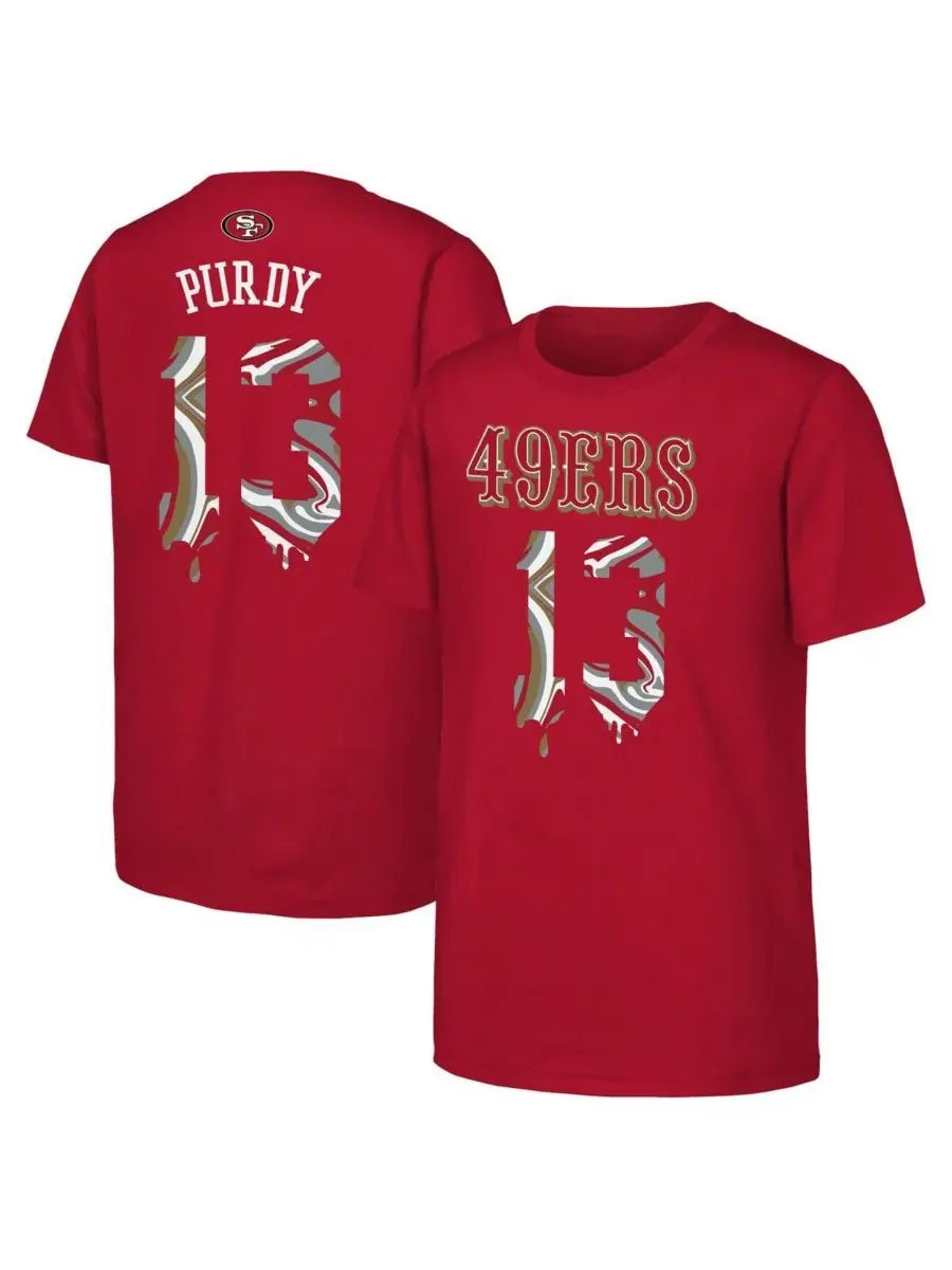 Футболка Big Boys and Girls Brock Purdy Scarlet San Francisco 49ers Mainliner Drip с именем и