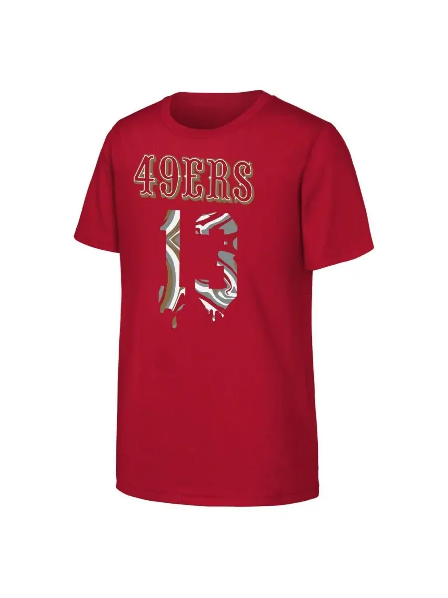 Футболка Big Boys and Girls Brock Purdy Scarlet San Francisco 49ers Mainliner Drip с именем и — изображение 2 из 3, алый