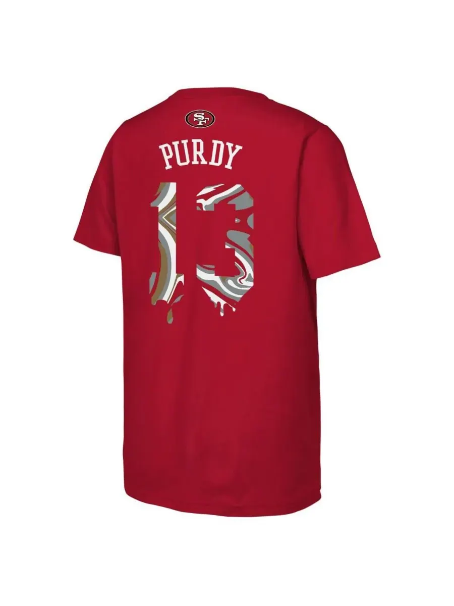 Футболка Big Boys and Girls Brock Purdy Scarlet San Francisco 49ers Mainliner Drip с именем и — изображение 3 из 3, алый