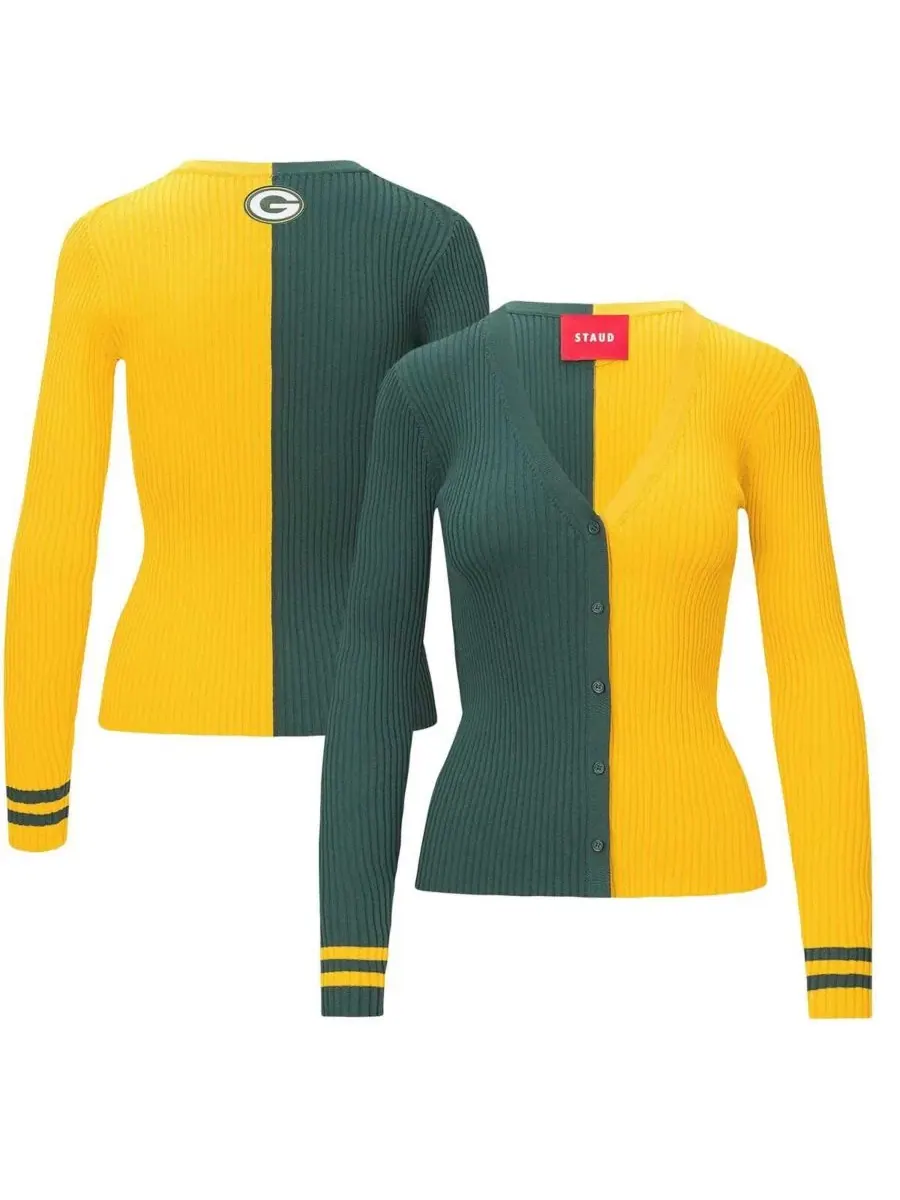 Staud Женский зелено-золотой свитер-карго с символикой команды Green Bay Packers — золотистый
