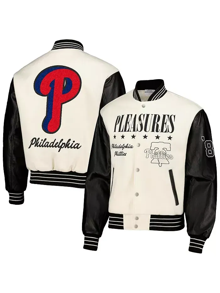 Мужская белая бейсбольная куртка Philadelphia Phillies на молнии PLEASURES