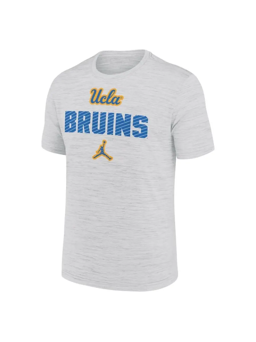 Jordan Мужская белая футболка UCLA Bruins Campus Slant Velocity Performance — изображение 2 из 3, серый
