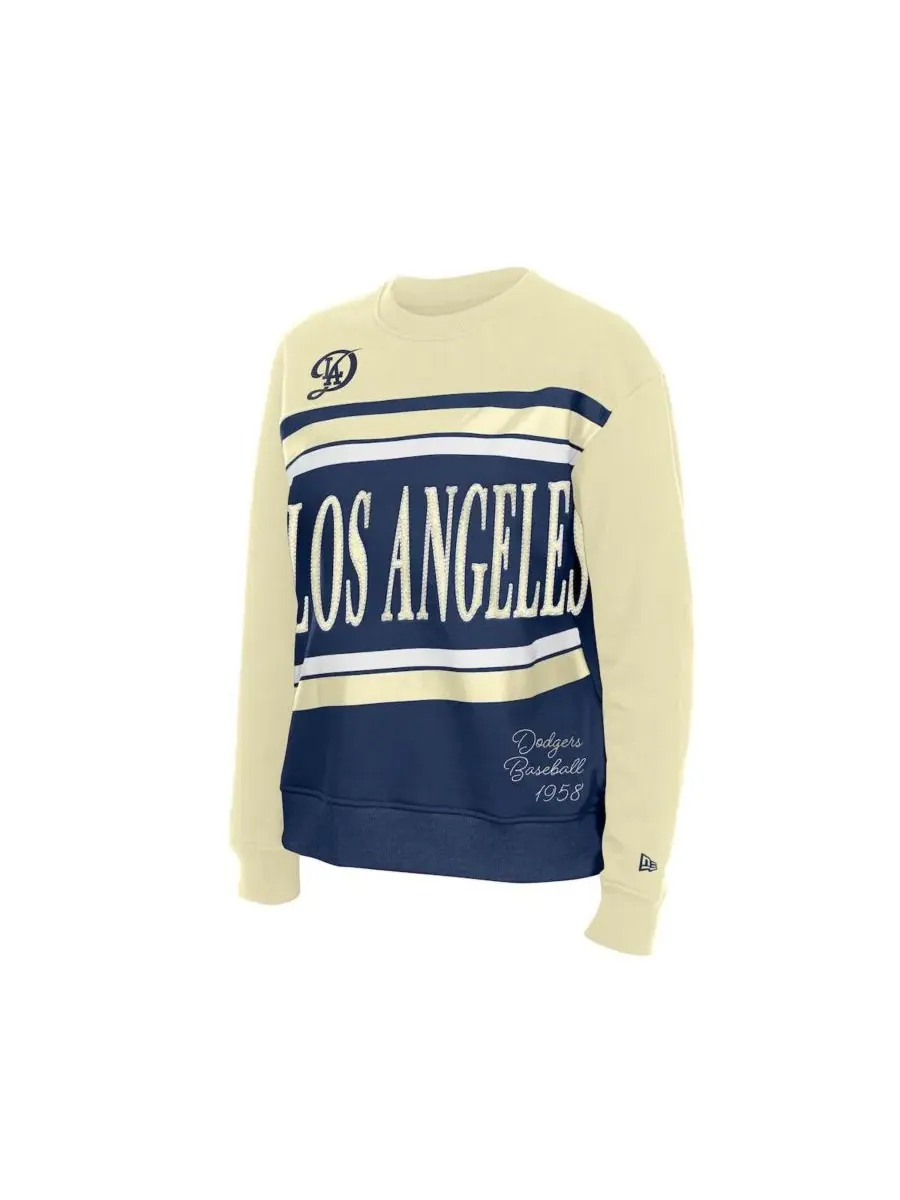 Женский свитшот из флиса с логотипом команды Los Angeles Dodgers New Era — изображение 3 из 4, темно-синий кремовый