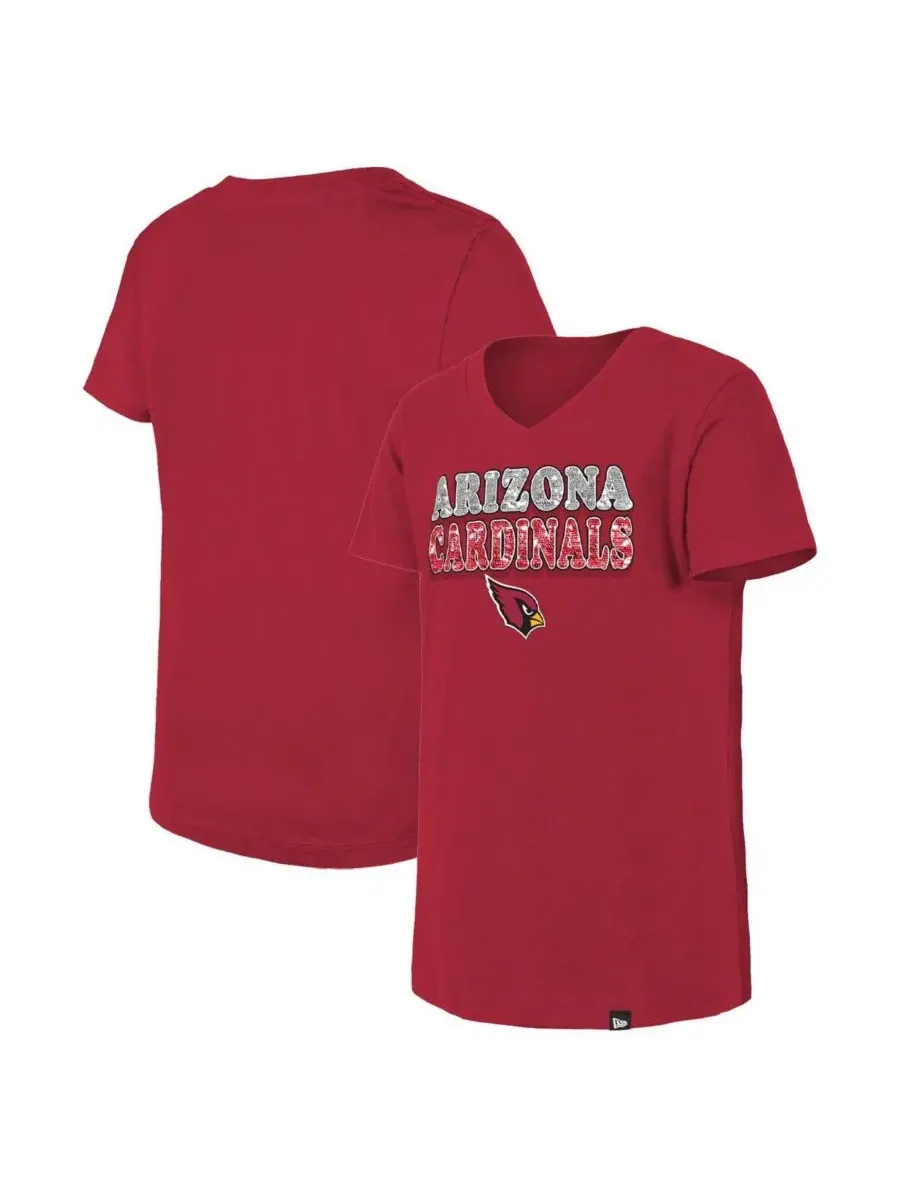 Футболка с V-образным вырезом с блестящими пайетками Arizona Cardinals New Era