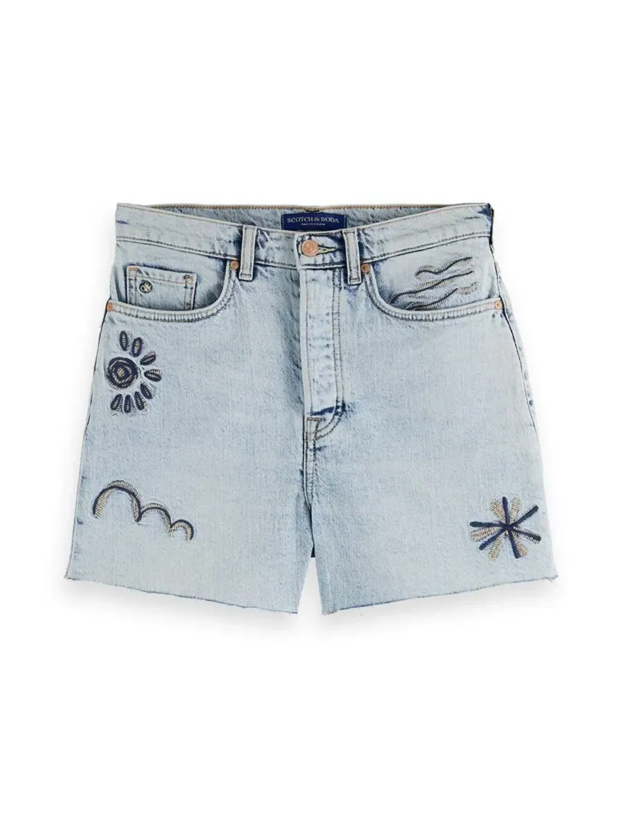 Джинсовые шорты с вышивкой The Ray Cut Off Denim Short SCOTCH & SODA, Spring Lights — изображение 2 из 5