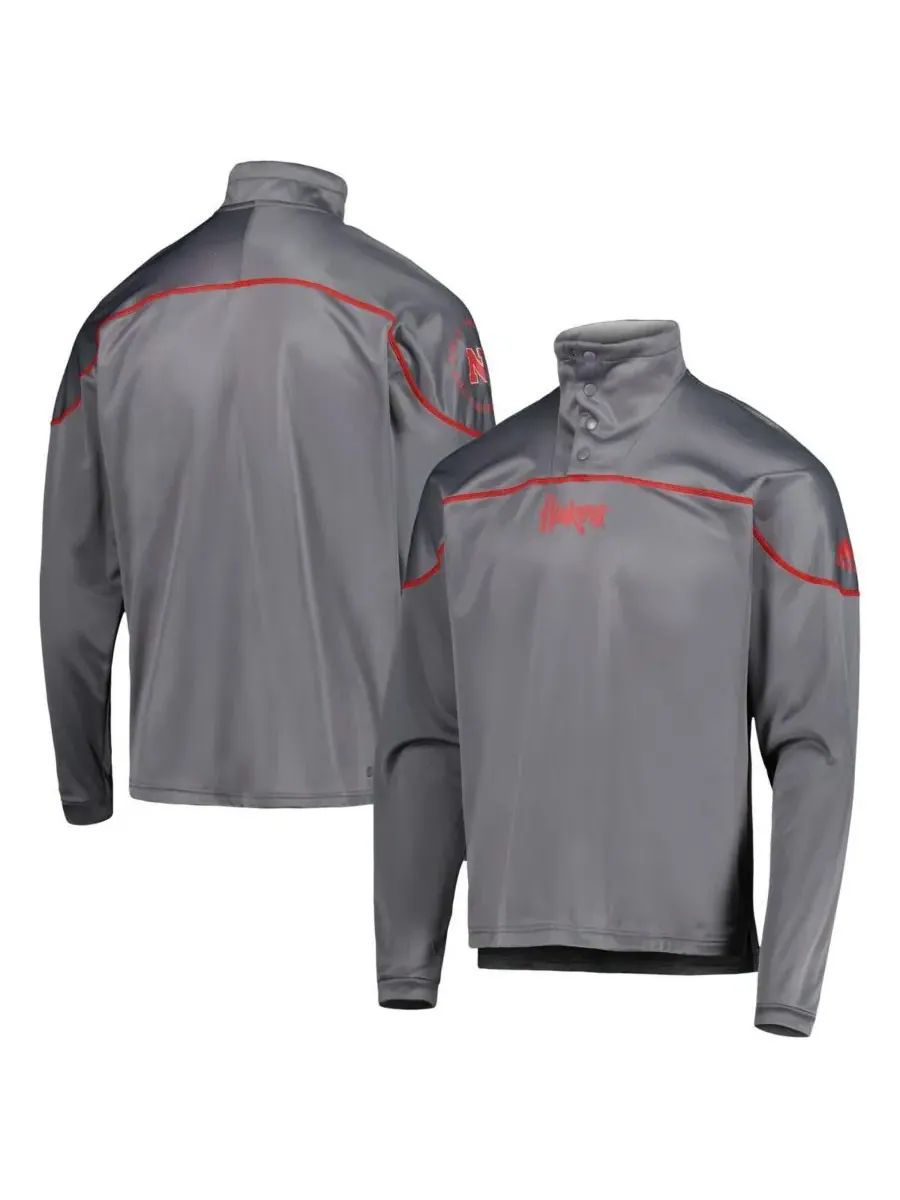 Adidas Мужская серая вязаная куртка Nebraska Huskers AEROREADY с застежкой на четверть кнопок