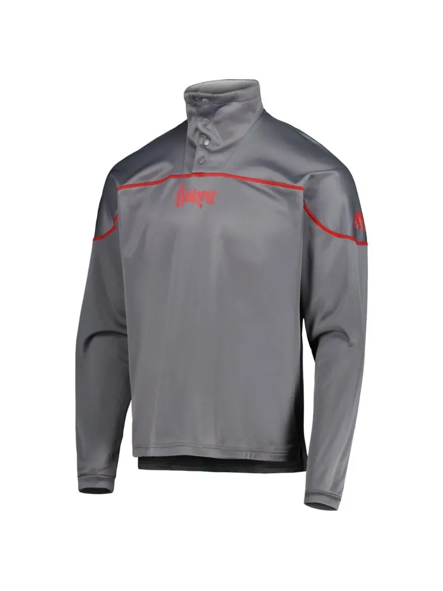 Adidas Мужская серая вязаная куртка Nebraska Huskers AEROREADY с застежкой на четверть кнопок — изображение 2 из 3, серый