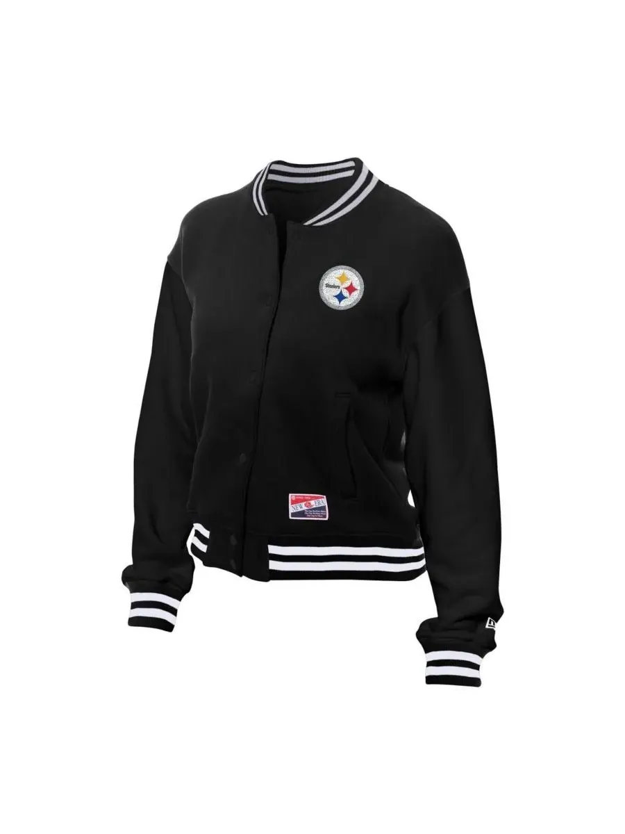 New Era Женская черная флисовая куртка в стиле ретро с символикой команды Pittsburgh Steelers — изображение 2 из 3, черный