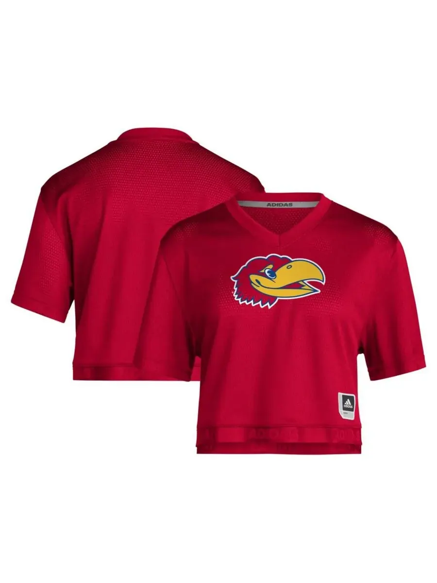 Adidas Женская красная укороченная футболка Kansas Jayhawks Primegreen с V-образным вырезом