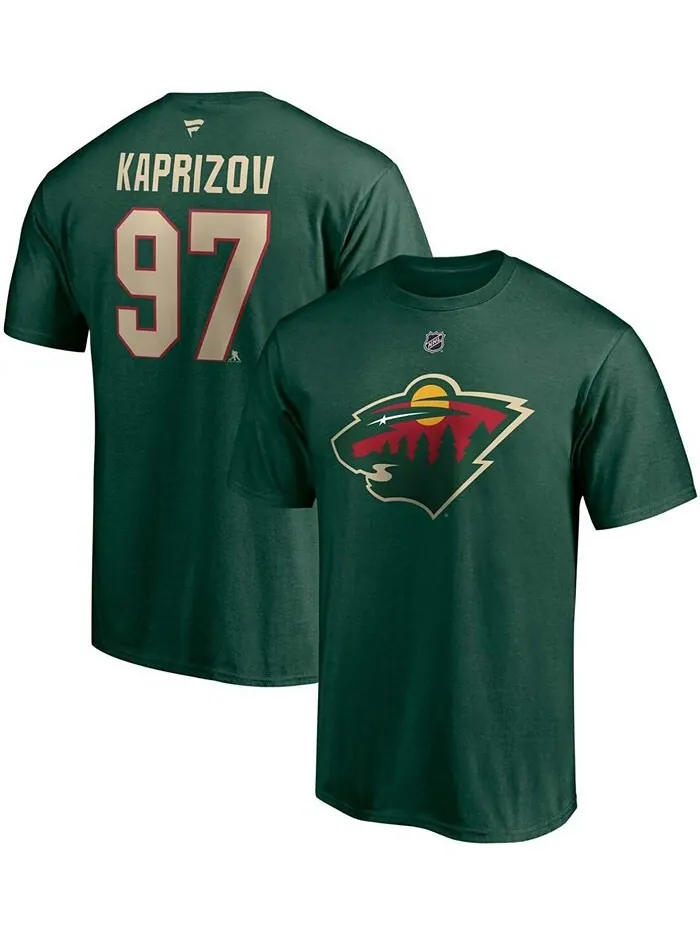 Мужская зеленая футболка Kirill Kaprizov Minnesota Wild Authentic Stack с именем и номером Fanatics