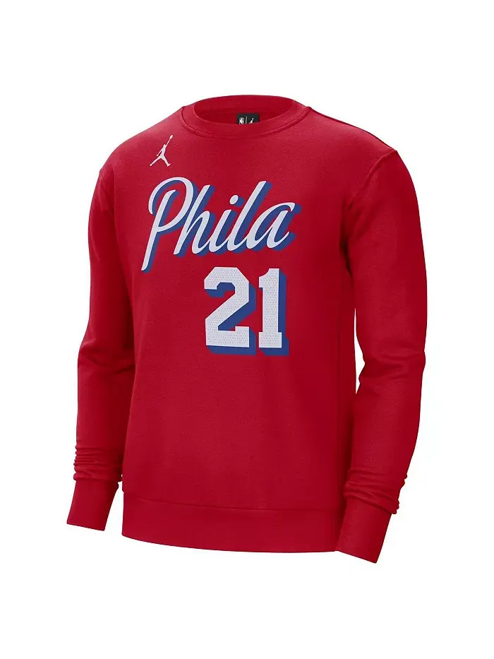 Мужской красный свитшот с капюшоном Philadelphia 76ers Joel Embiid Statement с именем и номером — изображение 2 из 3