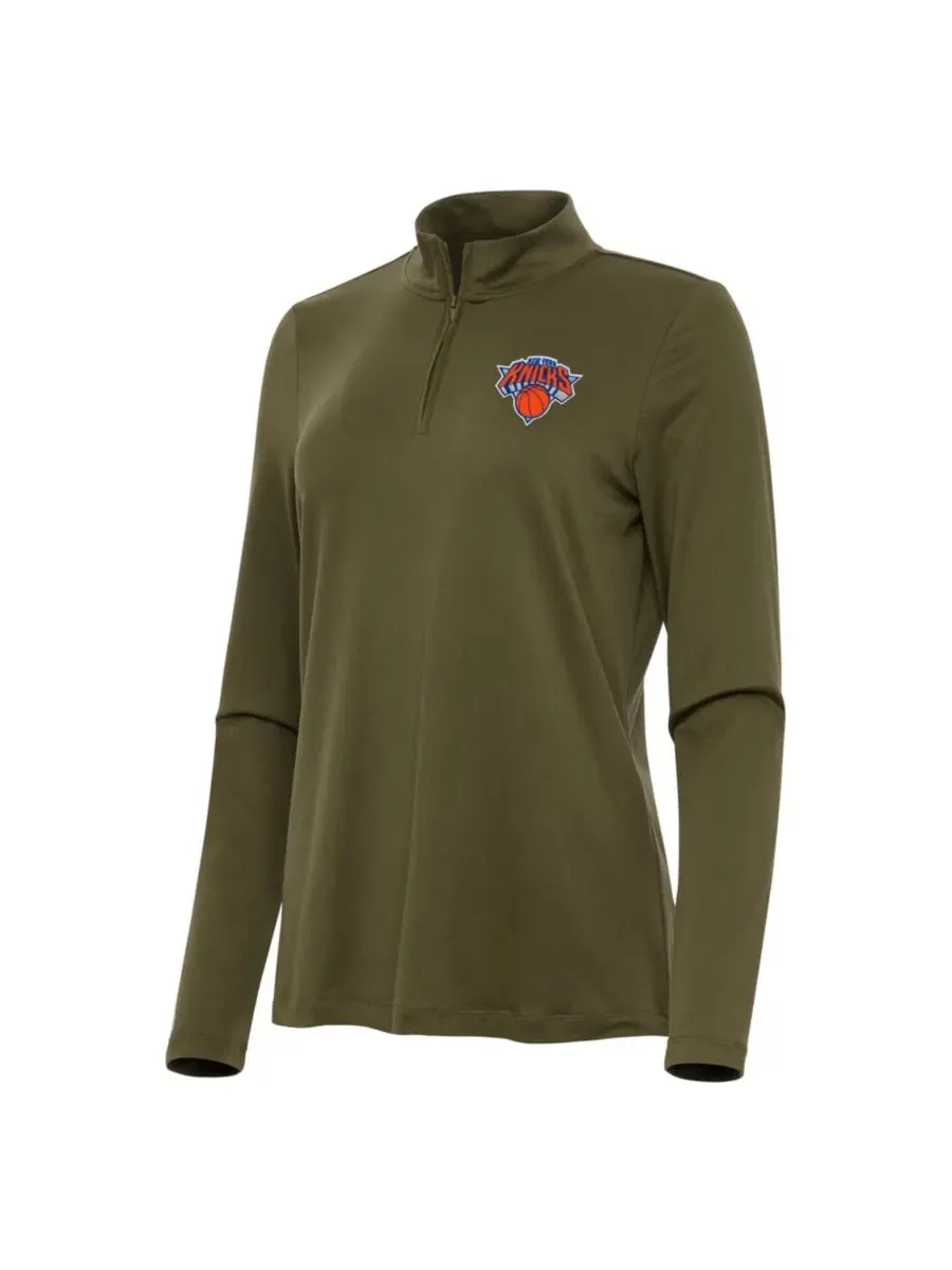 Женская ветровка с четверть-застежкой Olive New York Knicks Reprocess Quarter-Zip Antigua